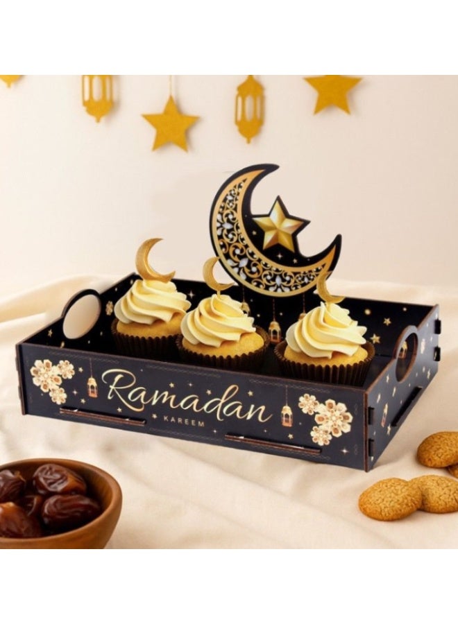 OASIS-TH Eid Mubarak Wooden Pallet Tray Ramadan Dessert Server Tray Eid Muslim Party Decor Black - Image 2